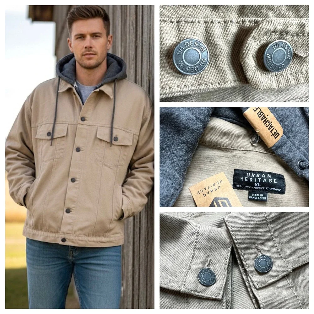 Urban Heritage Men XXL Duck Canvas Barn Jacket‎ NWT Removable Hood Tan Work Coat